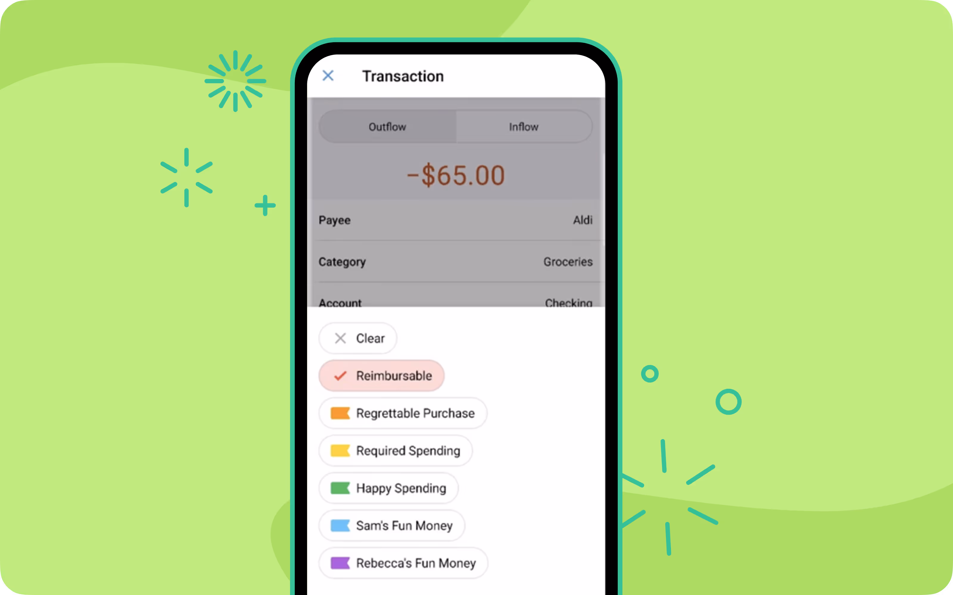 A screenshot of flags in the YNAB mobile app